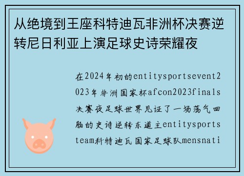 从绝境到王座科特迪瓦非洲杯决赛逆转尼日利亚上演足球史诗荣耀夜