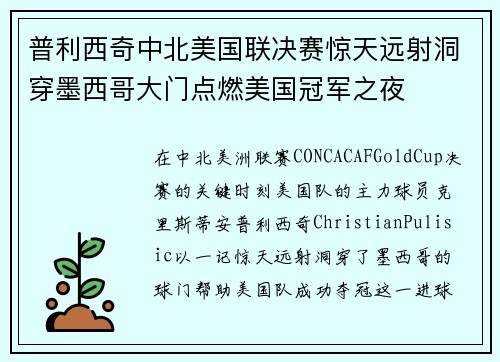 普利西奇中北美国联决赛惊天远射洞穿墨西哥大门点燃美国冠军之夜